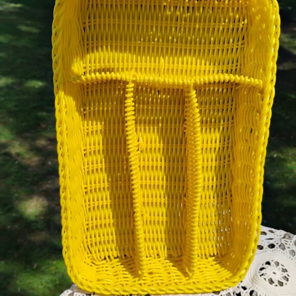 yellow vintage woven wicker look drawer organizer or silverware organizer OOAK - Picture 2 of 8